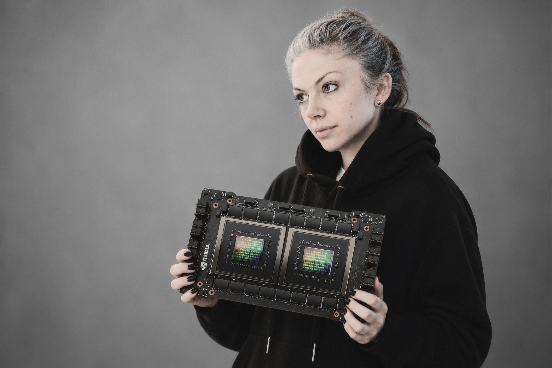 A person holding an NVIDIA Grace Blackwell board